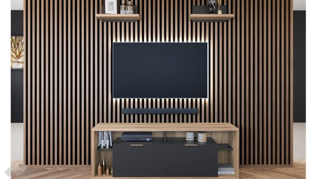 ТВ шкаф Фамо модулен сонома арвен с графит и карбон мат - МебелМаг ТВ шкаф Фамо модулен сонома арвен с графит и карбон мат