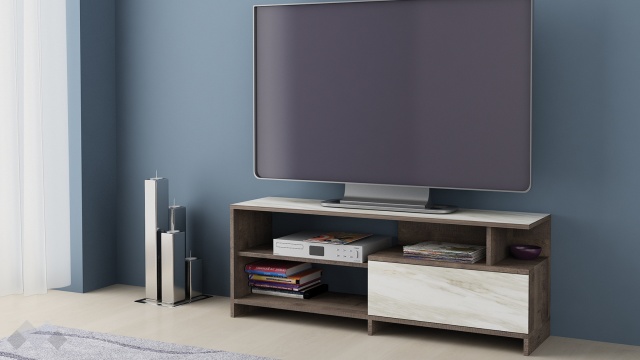 ТВ шкаф Кейти колониален дъб с бял мрамор - МебелМаг ТВ шкаф Кейти колониален дъб с бял мрамор