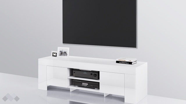 ТВ шкаф Софи бяло гладко с бял гланц - МебелМаг ТВ шкаф Софи бяло гладко с бял гланц