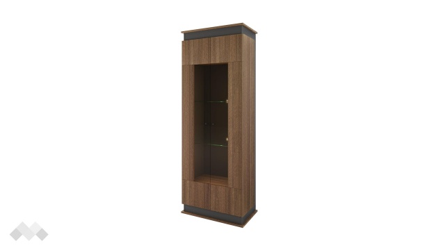 Висок шкаф с витрина Купър песаро с графит - МебелМаг Висок шкаф с витрина Купър песаро с графит