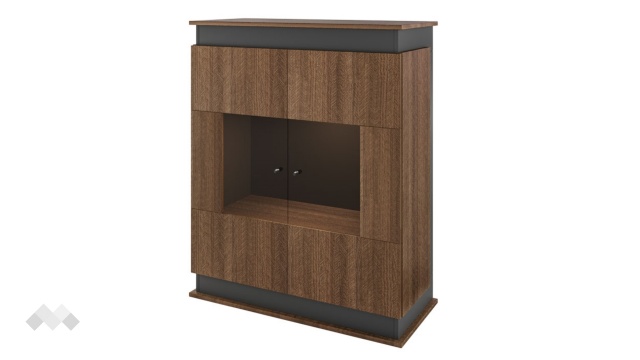 Висок шкаф с витрина Купър песаро с графит - МебелМаг Висок шкаф с витрина Купър песаро с графит