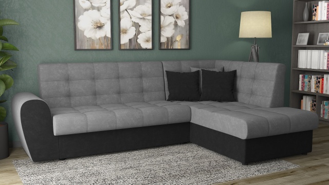 Ъглов диван Белла S с посока сив с черно - МебелМаг Ъглов диван Белла S с посока сив с черно