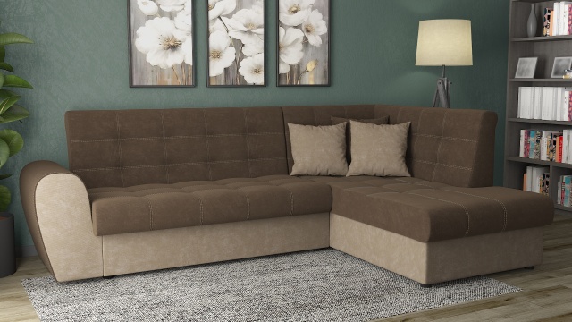 Ъглов диван Белла S с посока тъмно кафяв с бежово - МебелМаг Ъглов диван Белла S с посока тъмно кафяв с бежово