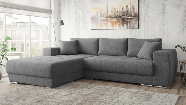 Ъглов диван Бомбай с посока сив - МебелМаг Ъглов диван Бомбай с посока сив