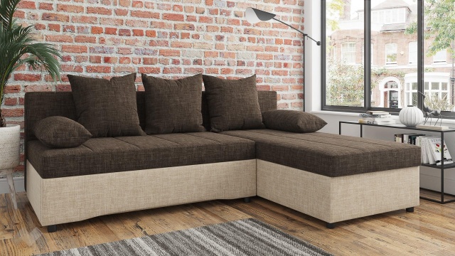 Ъглов диван Селин кафяв със светло кафяво - МебелМаг Ъглов диван Селин кафяв със светло кафяво