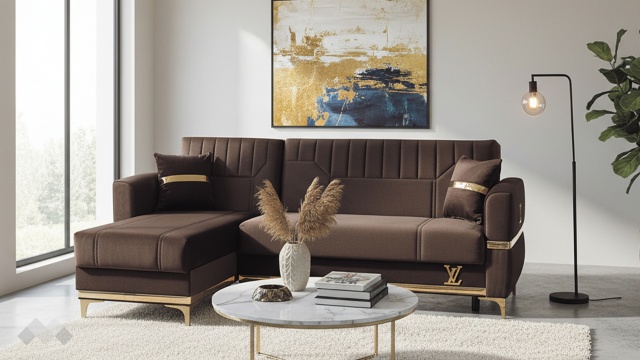 Ъглов диван Верино универсален ъгъл кафяв - МебелМаг Ъглов диван Верино универсален ъгъл кафяв