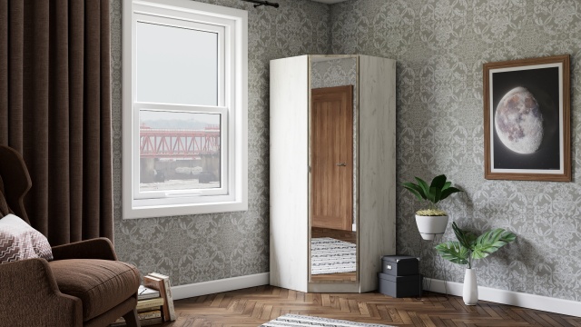 Гардероб Адам ъглови дъб крафт бял с дъб крафт сив - МебелМаг Гардероб Адам ъглови дъб крафт бял с дъб крафт сив