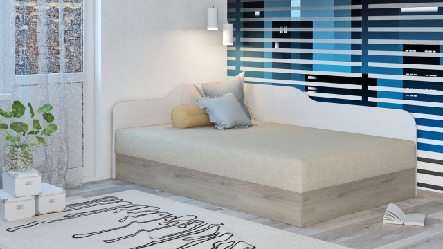 Ъглово легло 120/190 Тексас с включен матрак Бонел 120/190 сонома арвен с бял гланц - МебелМаг Ъглово легло 120/190 Тексас с включен матрак Бонел 120/190 сонома арвен с бял гланц