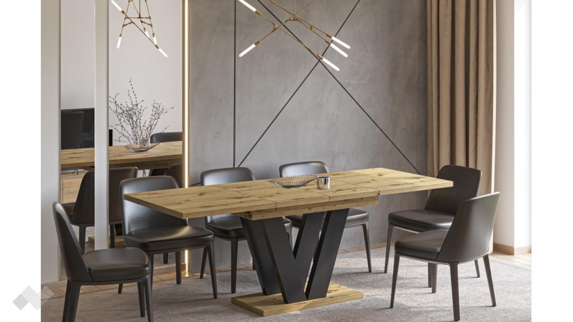 Трапезна маса Лареа разтегателни дъб артисан с черно - изглед 2 - МебелМаг Трапезна маса Лареа разтегателни дъб артисан с черно - изглед 2