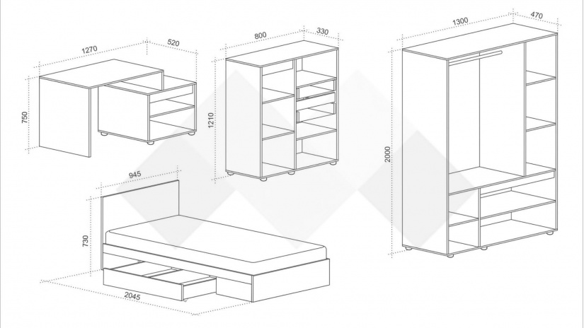Детски спален комплект Тоби с включен матрак Бонел 90/200 графит със златен дъб и кашмир - изглед 3 - МебелМаг Детски спален комплект Тоби с включен матрак Бонел 90/200 графит със златен дъб и кашмир - изглед 3