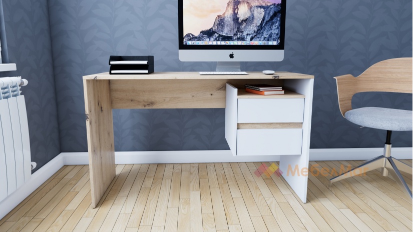 Бюро Ален дъб артисан с бяло - изглед 1 - МебелМаг Бюро Ален дъб артисан с бяло - изглед 1