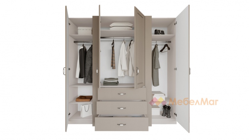 Гардероб Еридан четирикрилни кашмир с капучино мат - изглед 5 - МебелМаг Гардероб Еридан четирикрилни кашмир с капучино мат - изглед 5