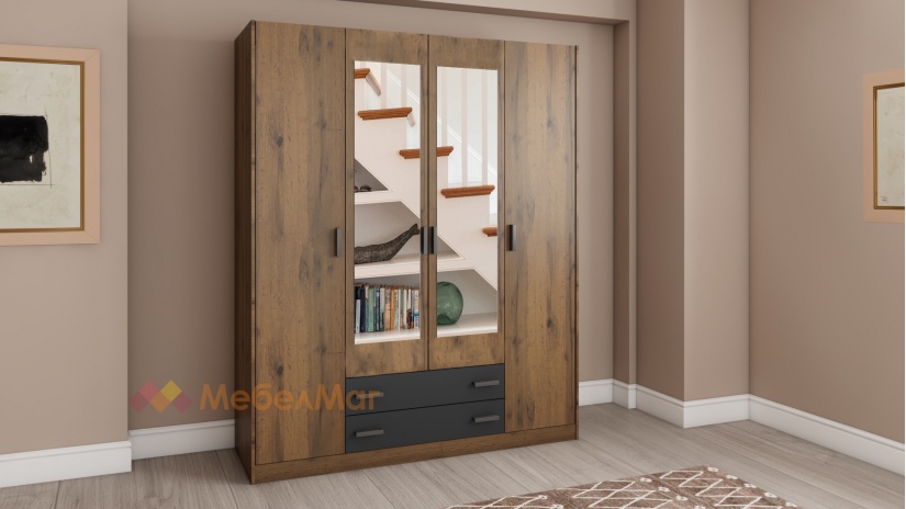 Спален комплект Хироу Х1 дъб вотан с черно шагре - изглед 4 - МебелМаг Спален комплект Хироу Х1 дъб вотан с черно шагре - изглед 4