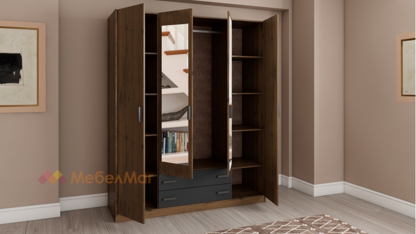 Спален комплект Хироу Х1 дъб вотан с черно шагре - изглед 5 - МебелМаг Спален комплект Хироу Х1 дъб вотан с черно шагре - изглед 5