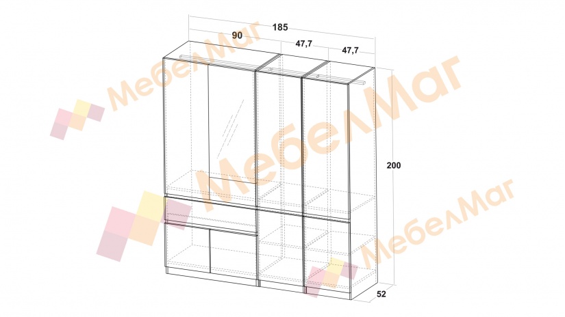 Гардероб Борей четирикрилни дъб вотан с антрацит - изглед 2 - МебелМаг Гардероб Борей четирикрилни дъб вотан с антрацит - изглед 2