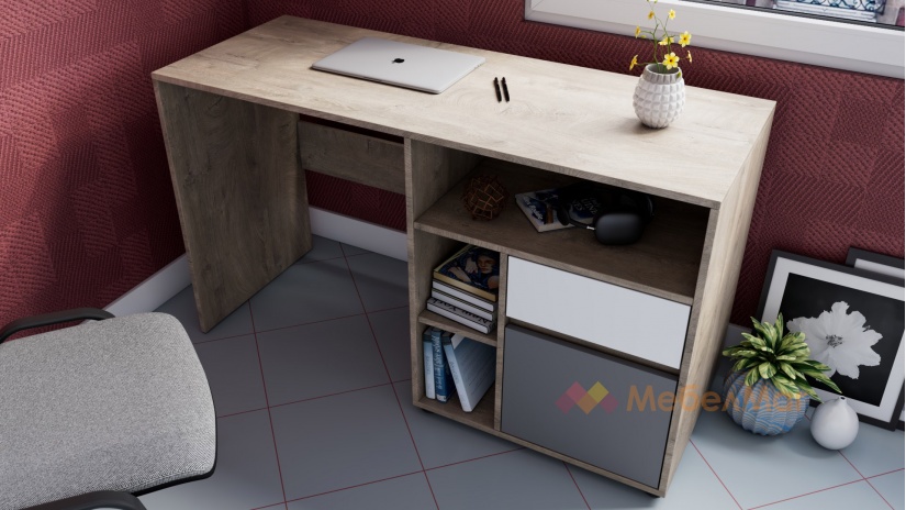 Бюро Мито дъб суров с бяло и кобалтово сиво - изглед 1 - МебелМаг Бюро Мито дъб суров с бяло и кобалтово сиво - изглед 1