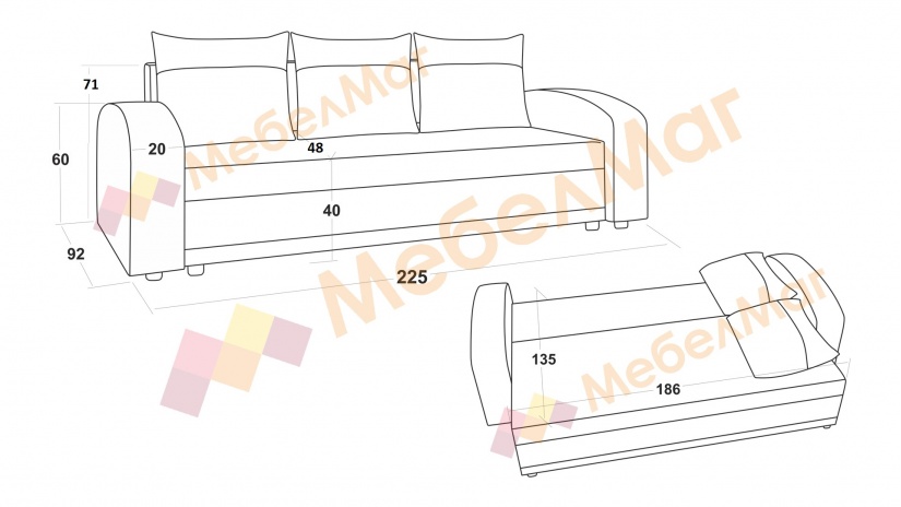 Диван Адриан триместни черен с бяла кожа - изглед 4 - МебелМаг Диван Адриан триместни черен с бяла кожа - изглед 4