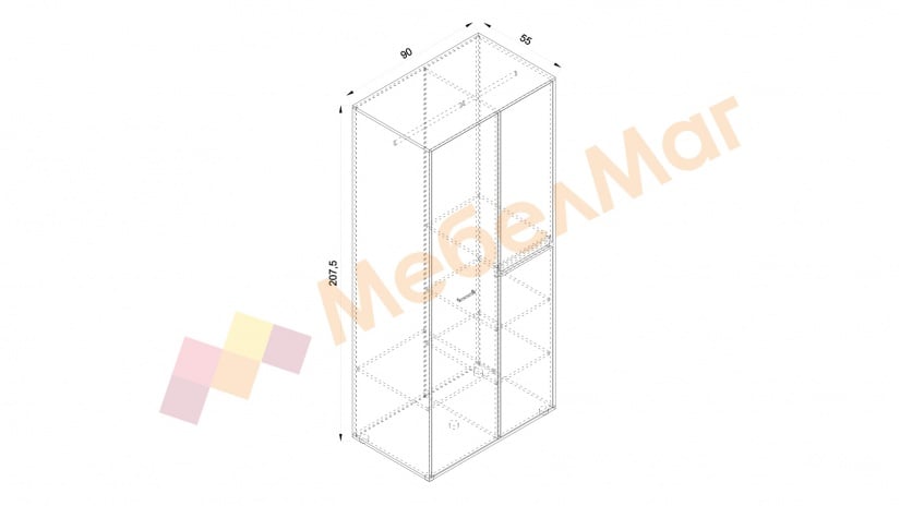 Гардероб Мито двукрилни дъб суров с бяло и кобалтово сиво - изглед 2 - МебелМаг Гардероб Мито двукрилни дъб суров с бяло и кобалтово сиво - изглед 2
