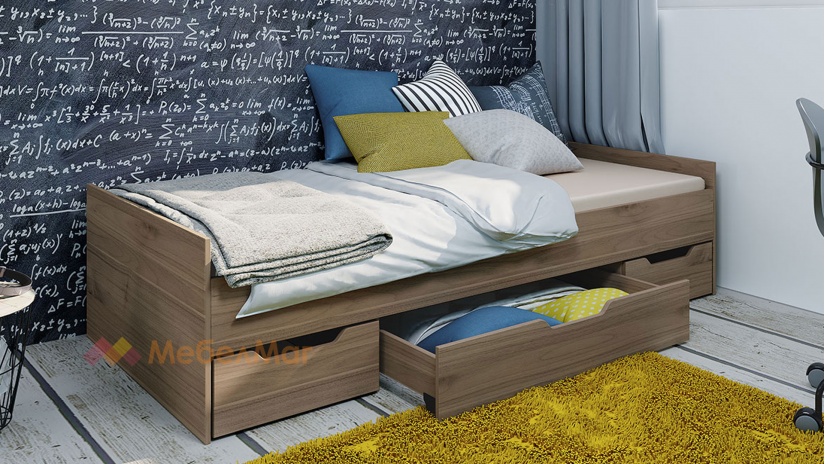 Легло с чекмеджета 90/200 Скайлър орех адмирал - изглед 1 - МебелМаг Легло с чекмеджета 90/200 Скайлър орех адмирал - изглед 1