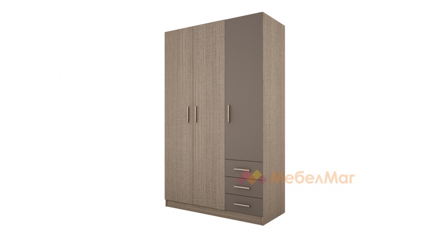 Гардероб Калия трикрилни мока с лате - изглед 1 - МебелМаг Гардероб Калия трикрилни мока с лате - изглед 1
