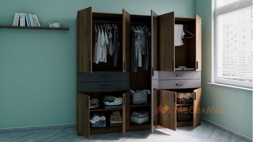 Спален комплект Хироу Х2 дъб вотан с черно шагре - изглед 10 - МебелМаг Спален комплект Хироу Х2 дъб вотан с черно шагре - изглед 10