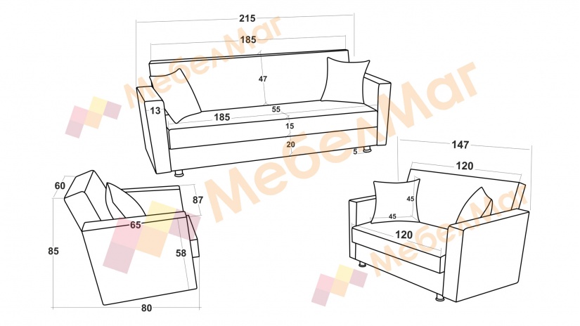 Комплект дивани за дневна Каталина комплекти сив с бежово - изглед 4 - МебелМаг Комплект дивани за дневна Каталина комплекти сив с бежово - изглед 4