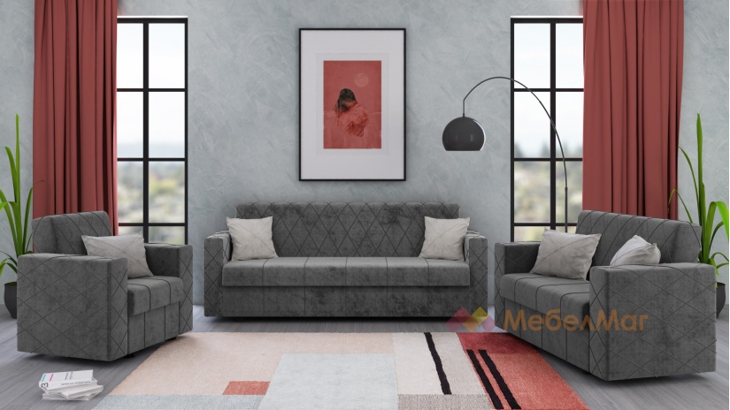 Комплект дивани за дневна Каталина комплекти сив с бежово - изглед 1 - МебелМаг Комплект дивани за дневна Каталина комплекти сив с бежово - изглед 1