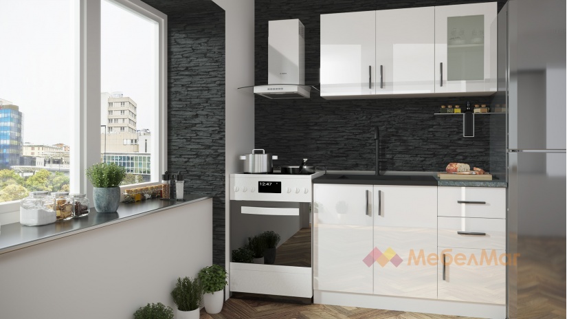 Кухня Дара прави бял гланц - изглед 1 - МебелМаг Кухня Дара прави бял гланц - изглед 1