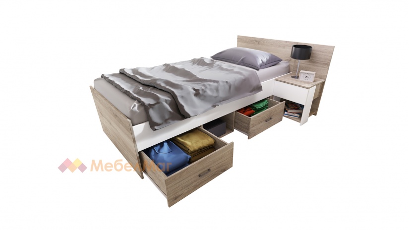 Легло 90/200 Арас сонома арвен с бяло гладко - изглед 2 - МебелМаг Легло 90/200 Арас сонома арвен с бяло гладко - изглед 2