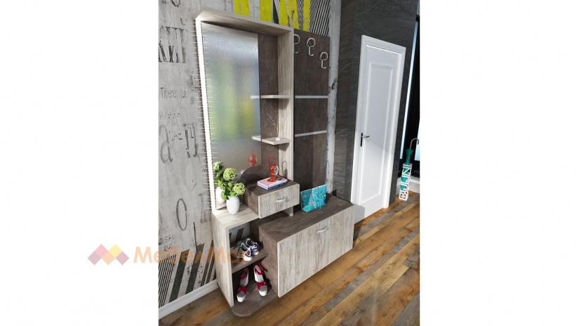 Портманто Бела тъмен бетон с дъб навара - изглед 2 - МебелМаг Портманто Бела тъмен бетон с дъб навара - изглед 2