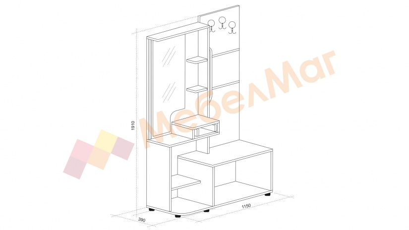 Портманто Бела тъмен бетон с дъб навара - изглед 3 - МебелМаг Портманто Бела тъмен бетон с дъб навара - изглед 3