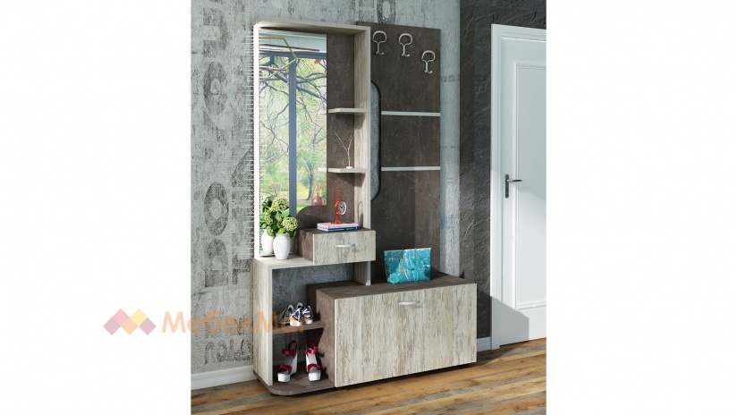 Портманто Бела тъмен бетон с дъб навара - изглед 1 - МебелМаг Портманто Бела тъмен бетон с дъб навара - изглед 1