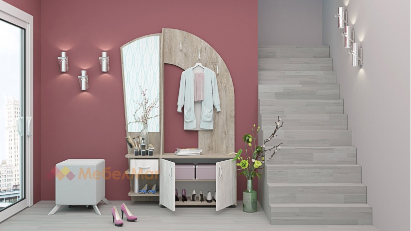 Портманто Спенсър дъб суров с дъб бланко - изглед 2 - МебелМаг Портманто Спенсър дъб суров с дъб бланко - изглед 2