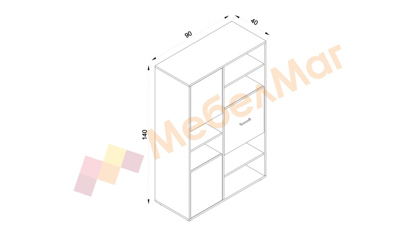 Шкаф Мито дъб суров с бяло и кобалтово сиво - изглед 2 - МебелМаг Шкаф Мито дъб суров с бяло и кобалтово сиво - изглед 2