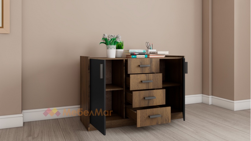 Спален комплект Хироу Х2 дъб вотан с черно шагре - изглед 12 - МебелМаг Спален комплект Хироу Х2 дъб вотан с черно шагре - изглед 12