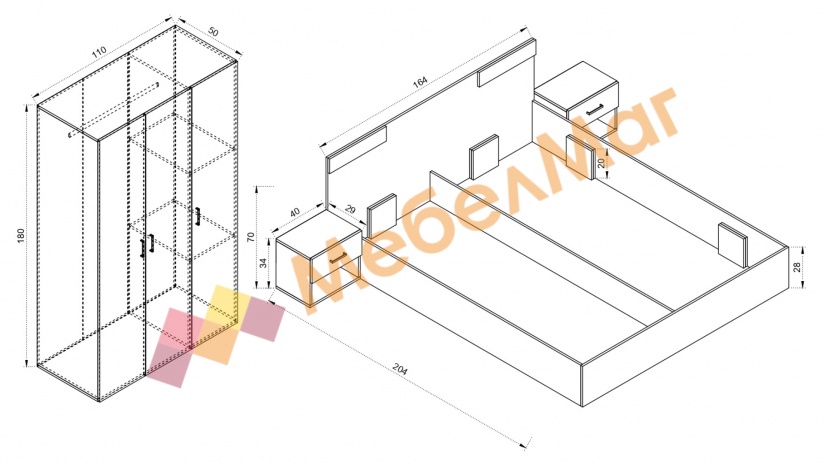 Спален комплект Кайро златен дъб с венге - изглед 5 - МебелМаг Спален комплект Кайро златен дъб с венге - изглед 5