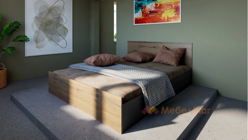 Спален комплект Хироу Х1 дъб вотан с черно шагре - изглед 3 - МебелМаг Спален комплект Хироу Х1 дъб вотан с черно шагре - изглед 3