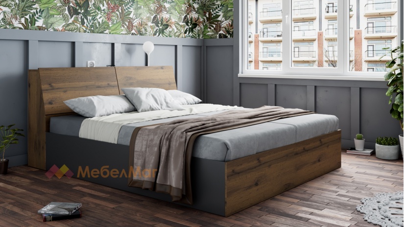 Спален комплект Хироу Х2 дъб вотан с черно шагре - изглед 3 - МебелМаг Спален комплект Хироу Х2 дъб вотан с черно шагре - изглед 3