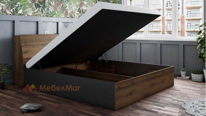 Спален комплект Хироу Х2 дъб вотан с черно шагре - изглед 4 - МебелМаг Спален комплект Хироу Х2 дъб вотан с черно шагре - изглед 4