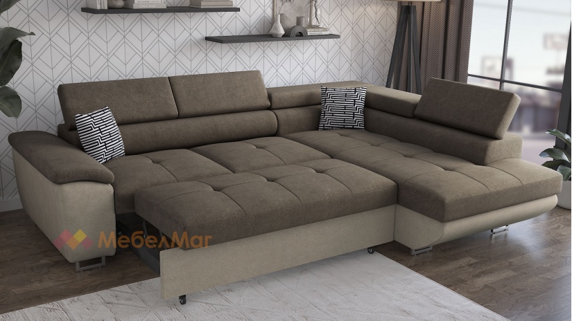 Ъглов диван Едуард с посока кафяв с бежово - изглед 4 - МебелМаг Ъглов диван Едуард с посока кафяв с бежово - изглед 4