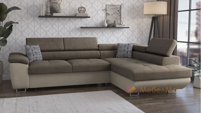 Ъглов диван Едуард с посока кафяв с бежово - изглед 1 - МебелМаг Ъглов диван Едуард с посока кафяв с бежово - изглед 1