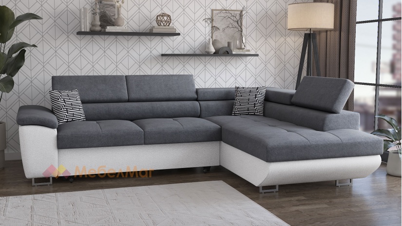 Ъглов диван Едуард с посока сив с бяло - изглед 1 - МебелМаг Ъглов диван Едуард с посока сив с бяло - изглед 1