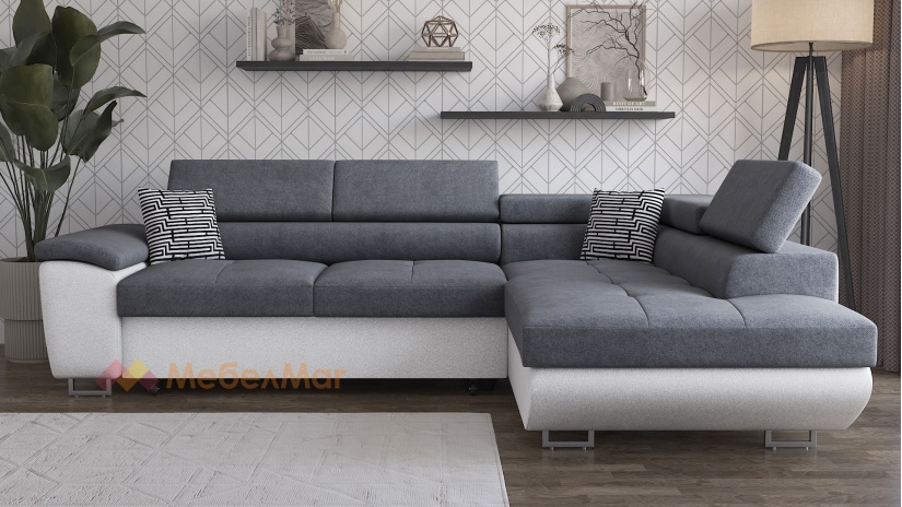 Ъглов диван Едуард с посока сив с бяло - изглед 2 - МебелМаг Ъглов диван Едуард с посока сив с бяло - изглед 2