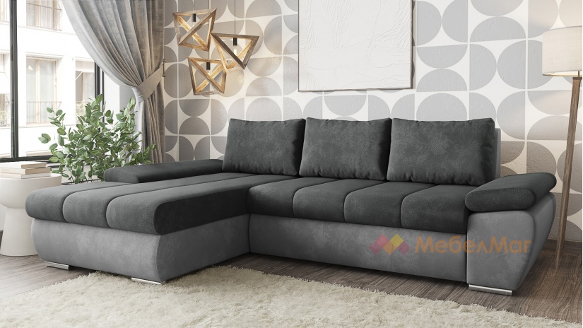 Ъглов диван Савона с посока графит със сиво - изглед 1 - МебелМаг Ъглов диван Савона с посока графит със сиво - изглед 1