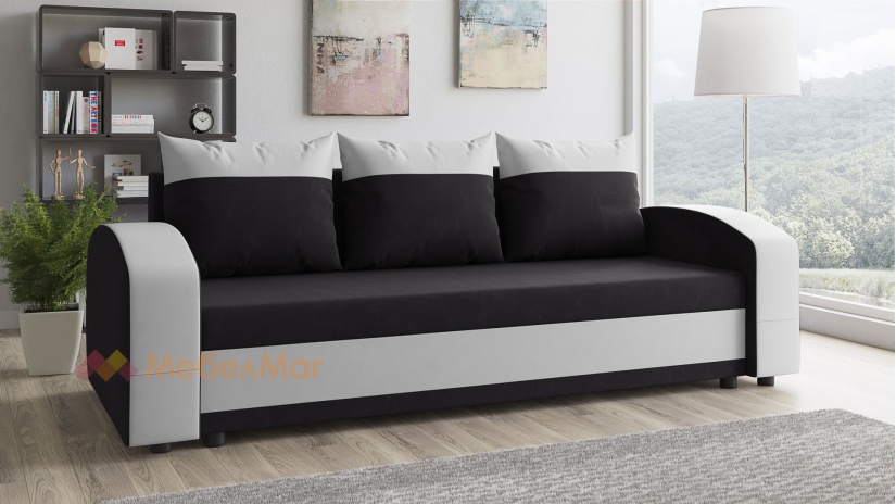 Диван Адриан триместни черен с бяла кожа - изглед 1 - МебелМаг Диван Адриан триместни черен с бяла кожа - изглед 1