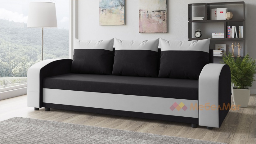 Диван Адриан триместни черен с бяла кожа - изглед 2 - МебелМаг Диван Адриан триместни черен с бяла кожа - изглед 2