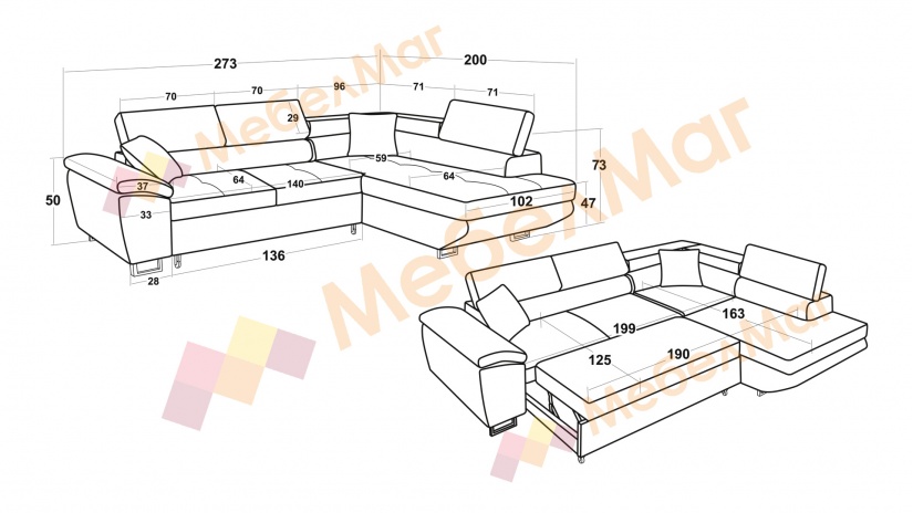 Ъглов диван Едуард с посока сив с бяло - изглед 5 - МебелМаг Ъглов диван Едуард с посока сив с бяло - изглед 5
