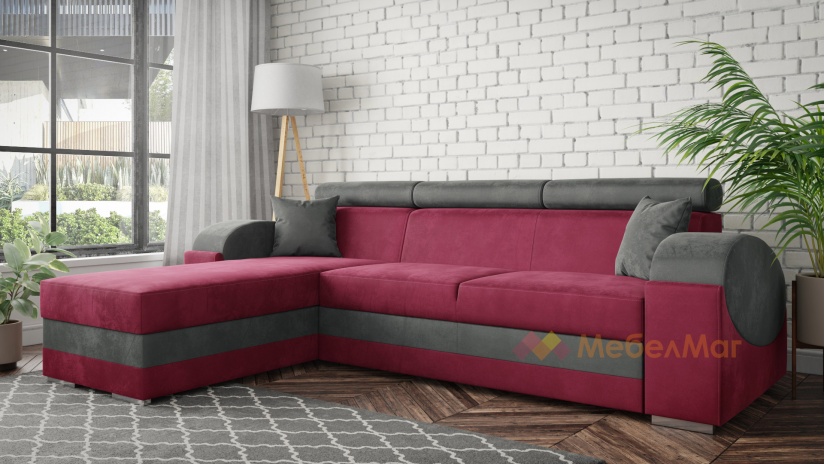 Ъглов диван Калипсо с посока бордо с графит - изглед 1 - МебелМаг Ъглов диван Калипсо с посока бордо с графит - изглед 1