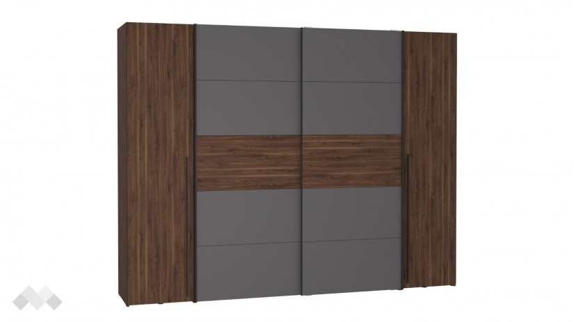 Гардероб Арагона четирикрилни орех бейкърсфилд с волфрамово сиво - изглед 2 - МебелМаг Гардероб Арагона четирикрилни орех бейкърсфилд с волфрамово сиво - изглед 2