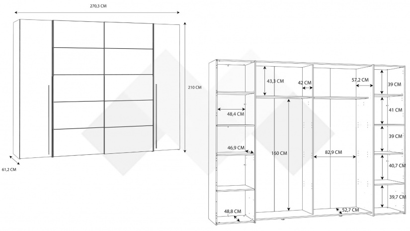 Гардероб Арагона четирикрилни орех бейкърсфилд с волфрамово сиво - изглед 6 - МебелМаг Гардероб Арагона четирикрилни орех бейкърсфилд с волфрамово сиво - изглед 6